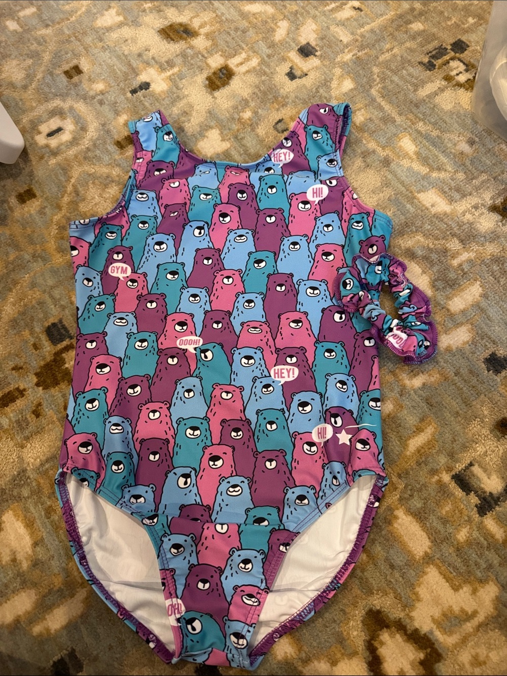 Child large desteria gymnastics leotard with matching scrunchie never worn